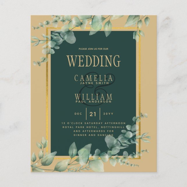 Flyer BUDGET Eucalyptus WEDDING GOLD QR CODE INVITE RSVP (Frente)