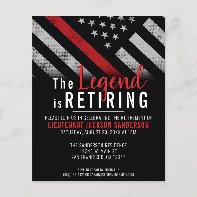 Flyer Budget Firefighter Retirement Red Line Invitation (Frente)