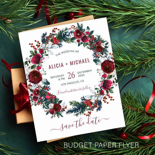 Flyer BUDGET floral inverno data de salvação de Natal (Criador carregado)