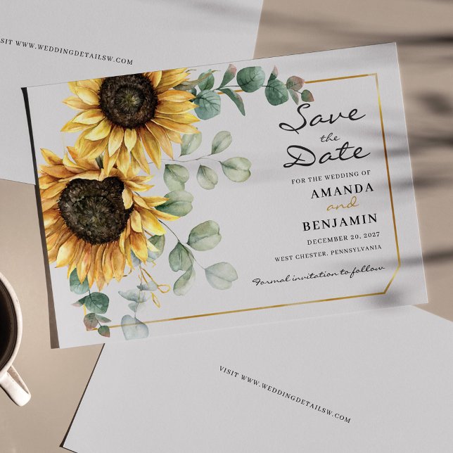 Flyer Budget Floral Sunflower Eucalyptus Save The Date (Criador carregado)