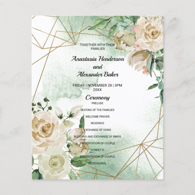 Flyer Budget floral Wedding Program card. (Frente)