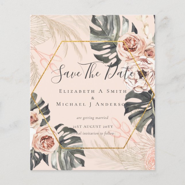 Flyer BUDGET Foto Salvar Datas PAMPAS Coral Tropical (Frente)