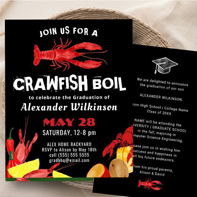 Flyer BUDGET Fun Crawfish Boil Graduation BBQ Invitation (Criador carregado)
