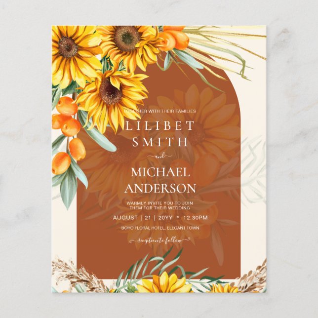 Flyer BUDGET Girassóis Pampas Grass Terracotta Casamento (Frente)