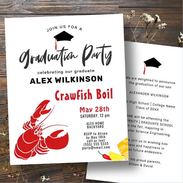 Flyer BUDGET Graduation Crawfish Boil Party Invitation (Criador carregado)