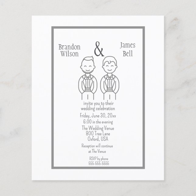 Flyer BUDGET Gray Gay Couple Wedding Invitation   (Frente)