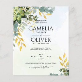 Flyer BUDGET Greenery Dourado Eucalyptus deixa casamento