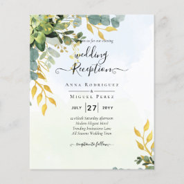 Flyer BUDGET Greenery Dourado Eucalyptus deixa casamento