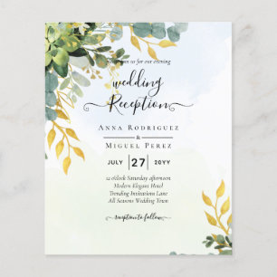 Flyer BUDGET Greenery Dourado Eucalyptus deixa casamento