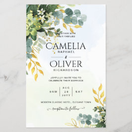 Flyer BUDGET Greenery Dourado Eucalyptus deixa casamento
