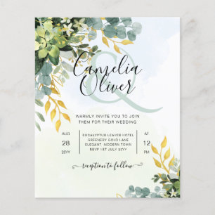 Flyer BUDGET Greenery Dourado Eucalyptus deixa casamento
