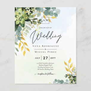 Flyer BUDGET Greenery Dourado Eucalyptus deixa casamento