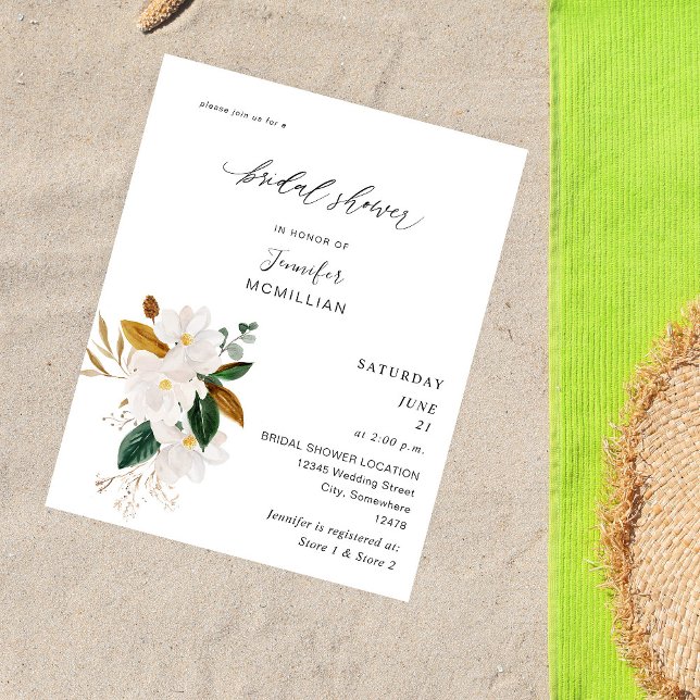 Flyer Budget Magnolia White Floral Bridal Shower (Criador carregado)