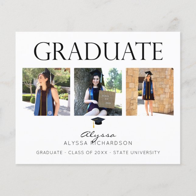 Flyer Budget Mod Hat 4 Photo Graduation Announcement 2 (Frente)