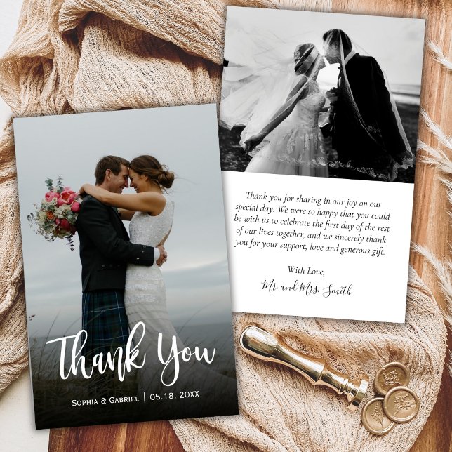 Flyer Budget Modern Script Full Photo Wedding Thank You  (Criador carregado)