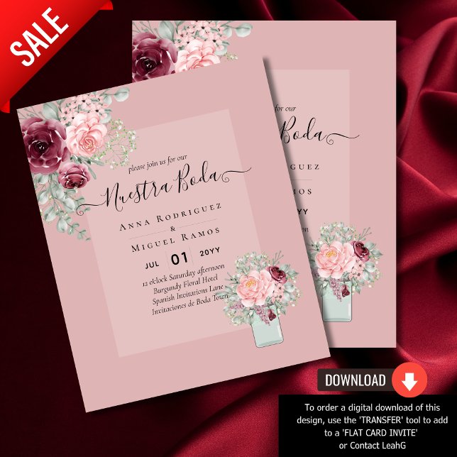 Flyer BUDGET Nuestra BODA Burgundy Casamento Floral Rosa (Criador carregado)