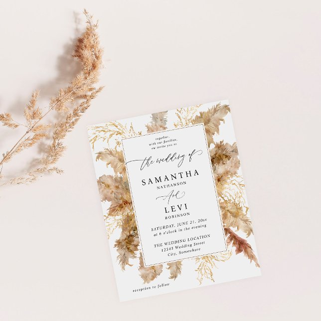 Flyer Budget Pampas Grass & Gold Boho Wedding (Criador carregado)