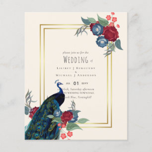 Flyer BUDGET Peacock Blue Burgundy Casamento outono de i