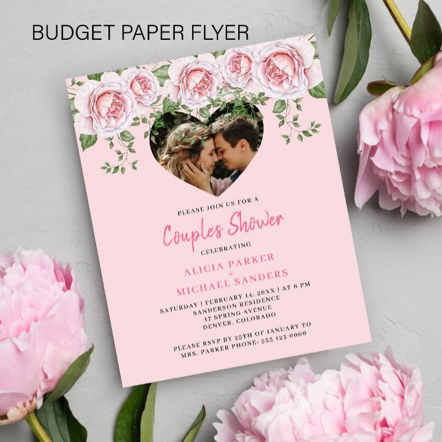 Flyer Budget photo heart pink couples shower Invitation (Criador carregado)