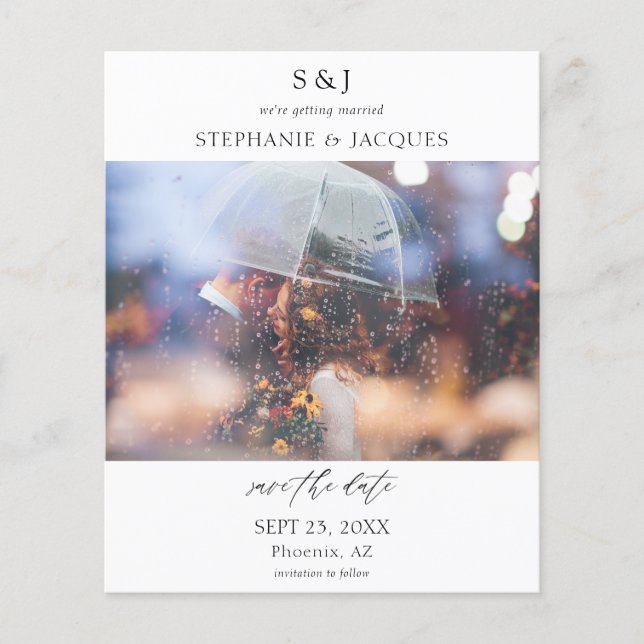 Flyer Budget Photo Modern Monogram Save the Date (Frente)