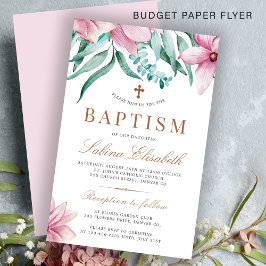 Flyer Budget pink floral elegant baptism invitation