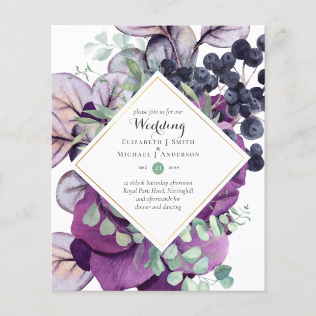 Flyer BUDGET Purple Blue Floral Casamentos (Frente)