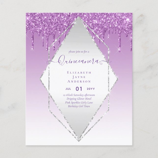 Flyer BUDGET Quinceanera Derrubando Glitter Glamor 15 (Frente)