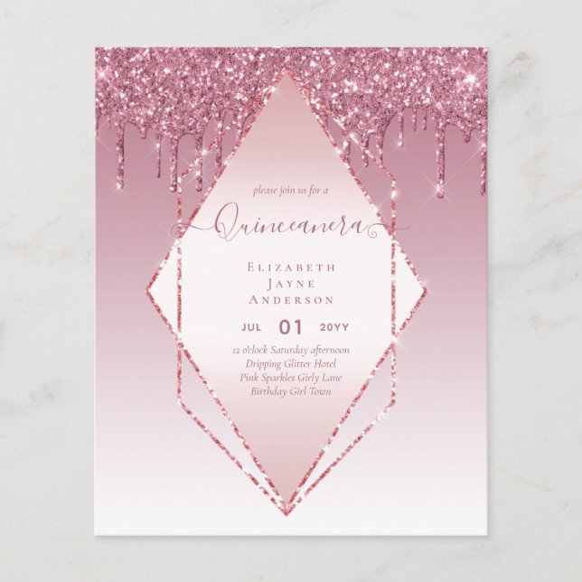 Flyer BUDGET Quinceanera Derrubando Glitter Glamor 15 (Frente)