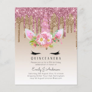 Flyer BUDGET Quinceanera Glitter Unicorn Anicorn Winged