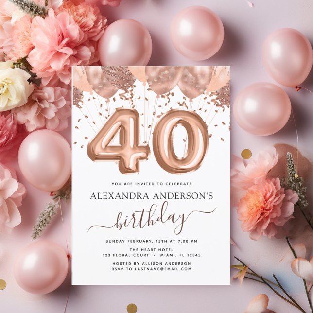 Flyer Budget Rose Gold Balloons 40th Birthday Party (Criador carregado)