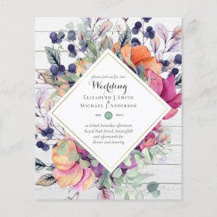 Flyer BUDGET Roxo Laranja Floral Convites