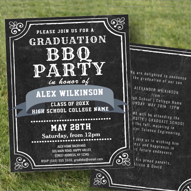 Flyer BUDGET Rustic Chalkboard Backyard BBQ Graduation (Criador carregado)