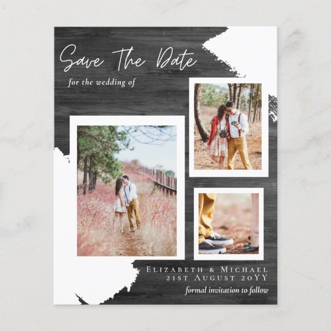 Flyer BUDGET RUSTIC SAVE the DATE Engagement Wood THIN (Frente)