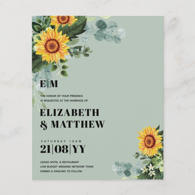 Flyer BUDGET Rustic Sunflower Texto Moderno Casamento (Frente)