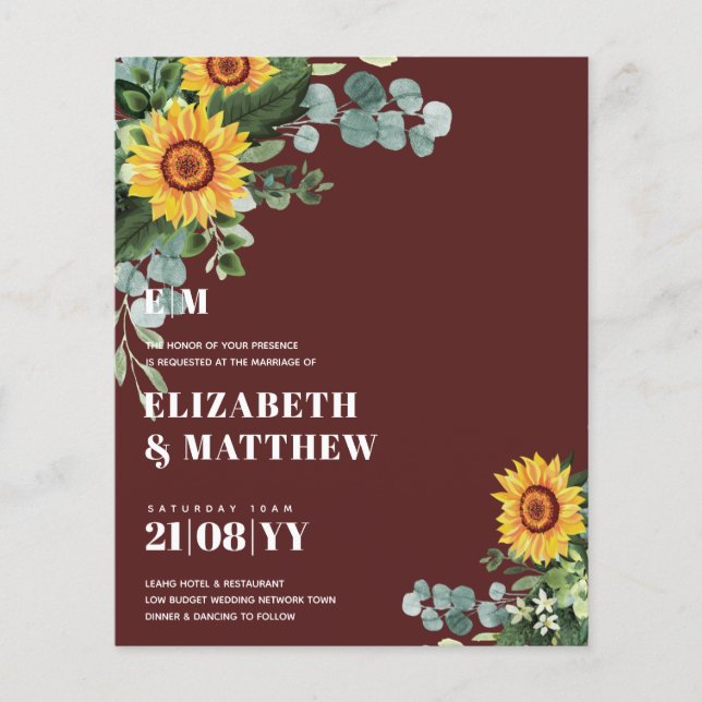 Flyer BUDGET Rustic Sunflower Texto Moderno Casamento (Frente)
