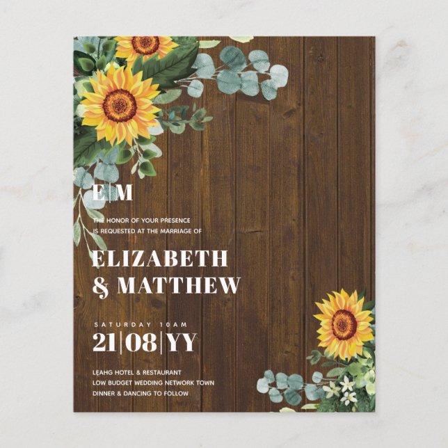 Flyer BUDGET Rustic Sunflower Texto Moderno Casamento (Frente)