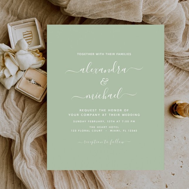 Flyer Budget Sage Green Wedding Modern Typography (Criador carregado)