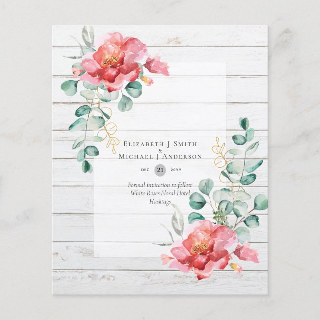 Flyer BUDGET SAVE THE DATES - White Roses Floral (Frente)
