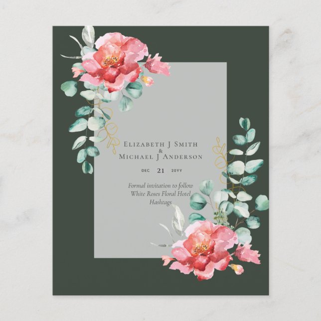 Flyer BUDGET SAVE THE DATES - White Roses Floral (Frente)