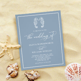 Flyer Budget Seahorse Dusty Blue Beach Wedding Invite