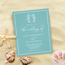 Budget Seahorse Sea Glass Blue Wedding Invitation