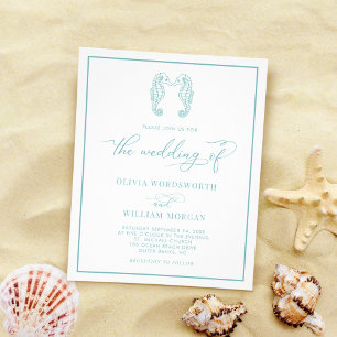 Flyer Budget Seahorse Wedding Invite Sea Glass Blue