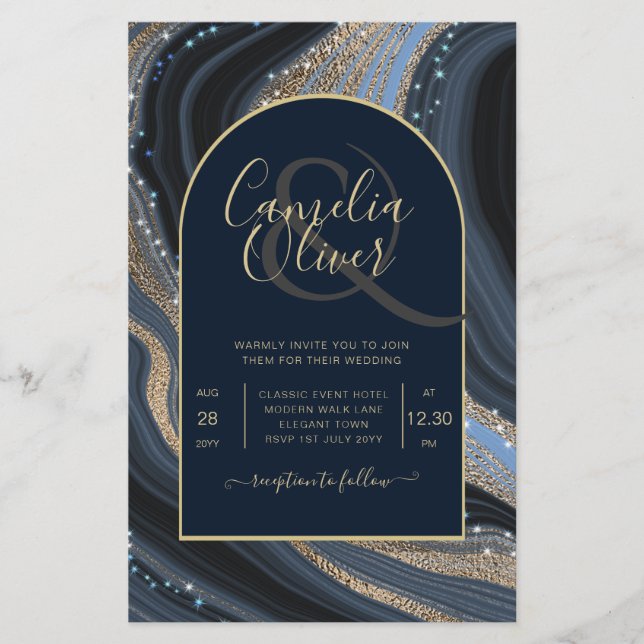 Flyer BUDGET Starry Night Marinho Dourado Agate Convite  (Frente)