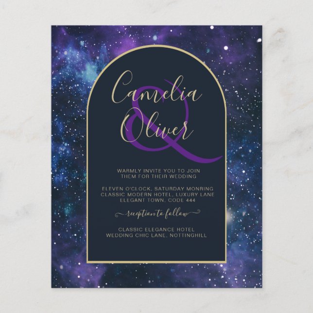 Flyer BUDGET Starry Night Purple Blue Convite de casamen (Frente)