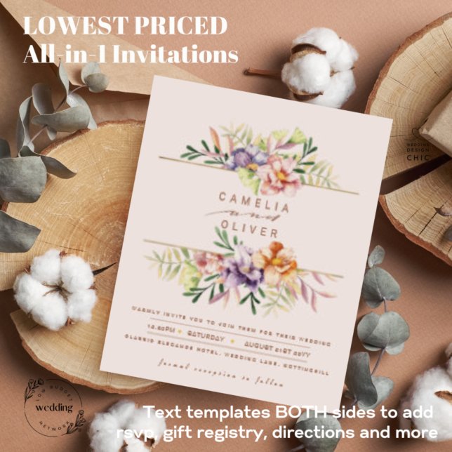 Flyer BUDGET Summer Floral Convite de casamento QR Códig (Criador carregado)