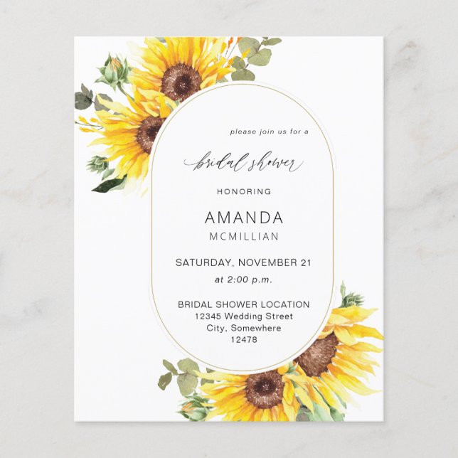 Flyer Budget Sunflower & Eucalyptus Floral Bridal Shower (Frente)