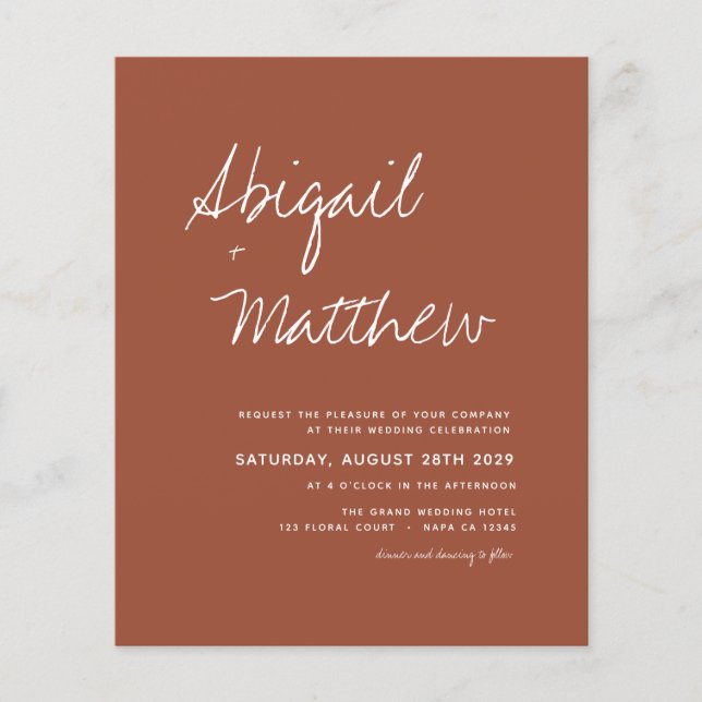 Flyer Budget Terracotta QR Code RSVP Wedding Invitation (Frente)