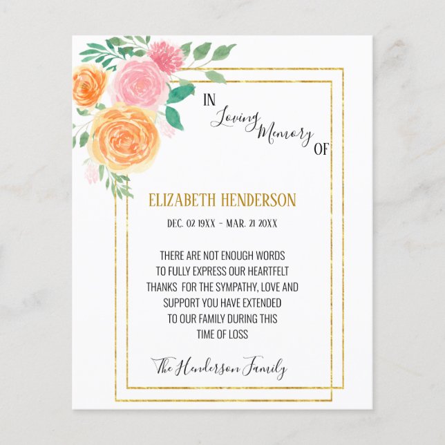 Flyer Budget/Thank you card in memory of sympathy. (Frente)