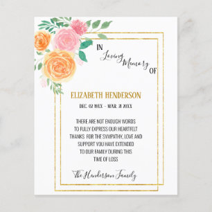 Flyer Budget/Thank you card in memory of sympathy.