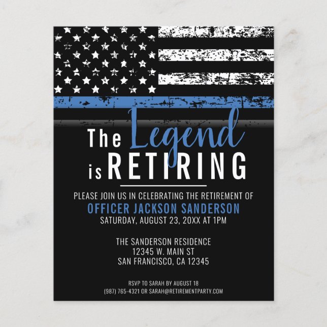 Flyer Budget Thin Blue Line Police Retirement Invitation (Frente)